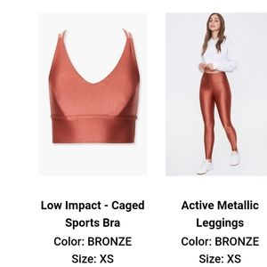Metallic copper leggings and sports bra, both size xs